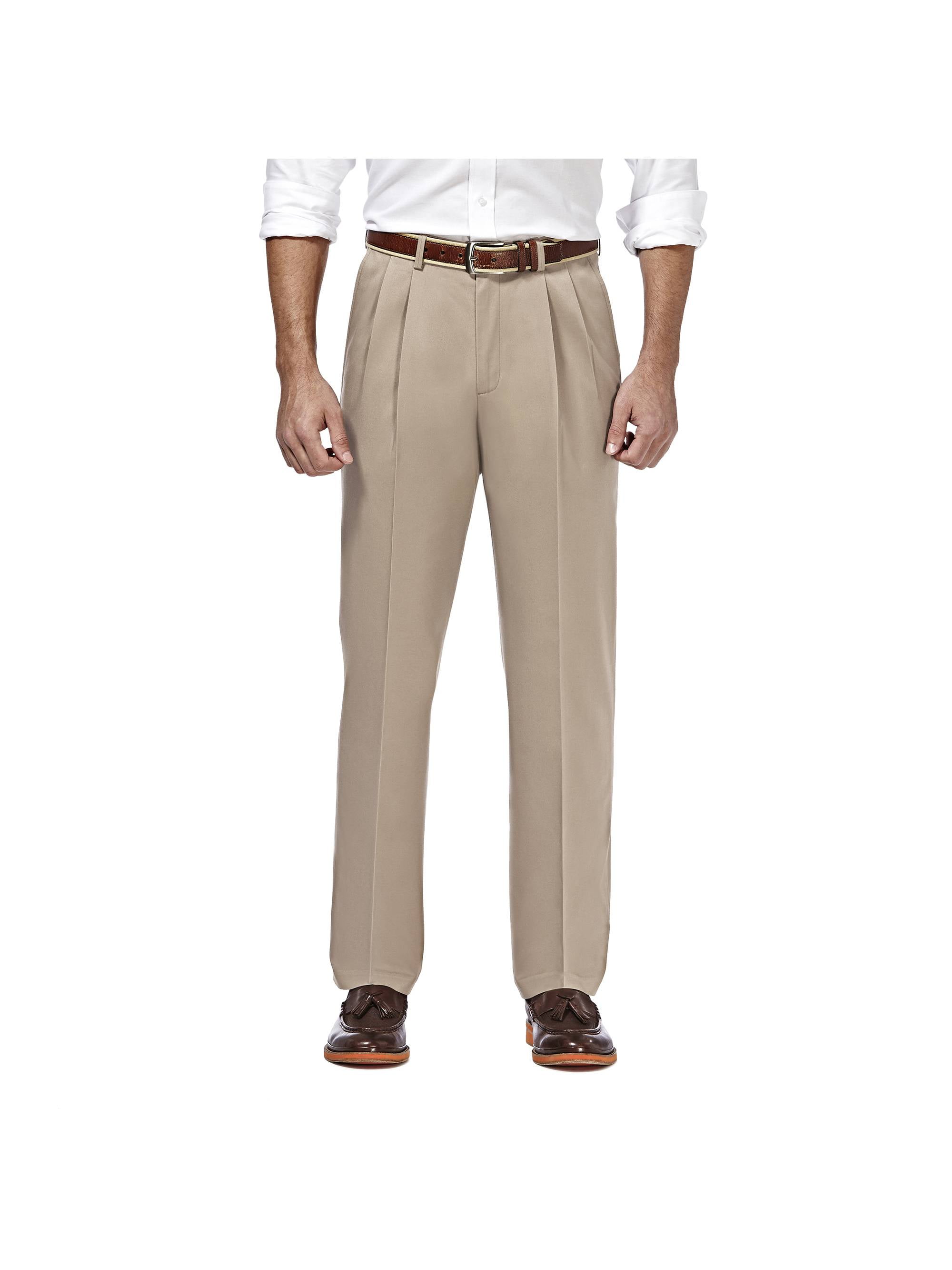 Haggar Men's Premium No Iron Khaki Pleat Front Pant Classic Fit HC10897
