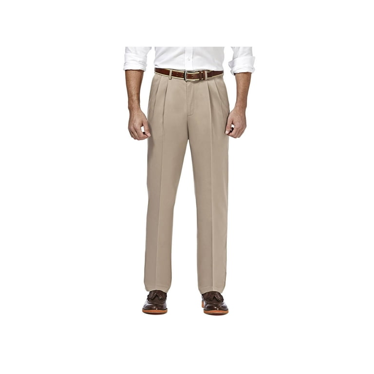 Haggar Men's Premium No Iron Khaki Pleat Front Pant Classic Fit HC10897