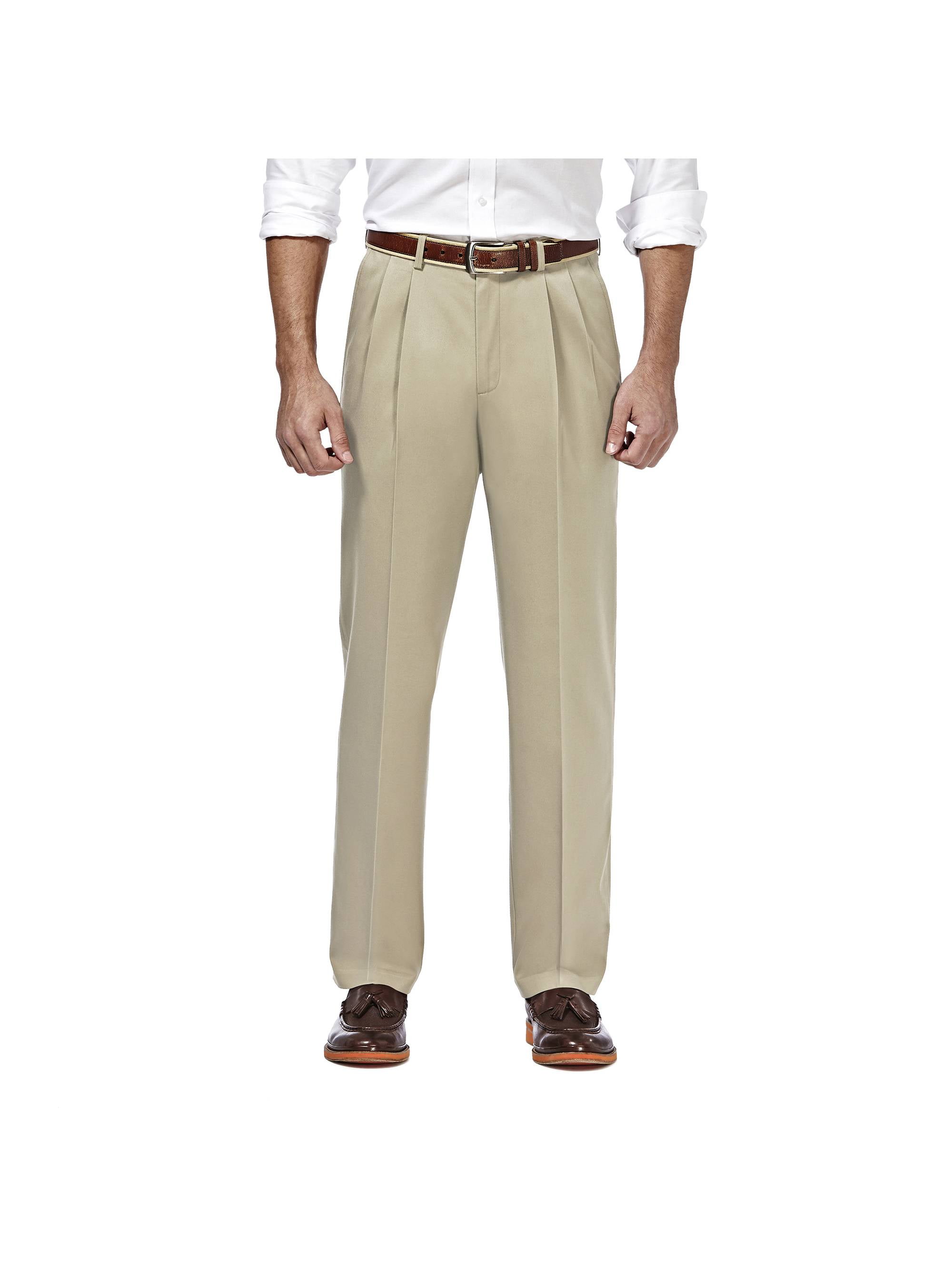 Haggar Men's Premium No Iron Khaki Pleat Front Pant Classic Fit HC10897 