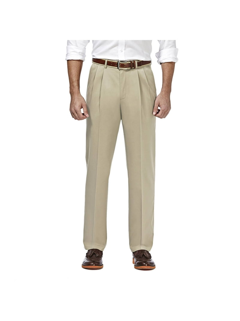 Haggar Men's Premium No Iron Khaki Pleat Front Pant Classic Fit
