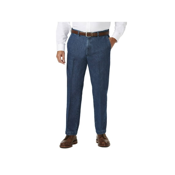 Haggar Men's Premium Stretch Classic Fit Denim Flat Front Pants - Big & Tall, Medium Blue, 52X32