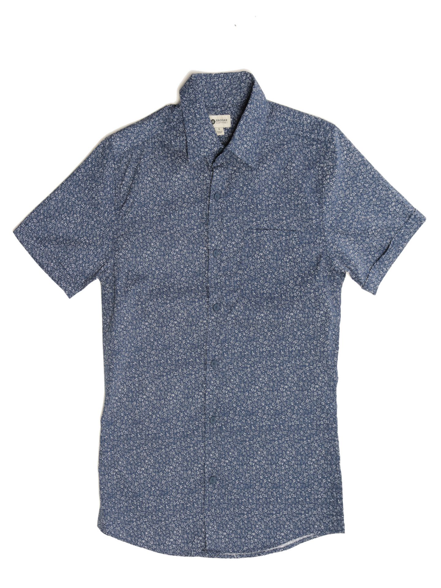 Haggar Men's Short Sleeve Ditsy Floral Print Cotton Button Down, Navy