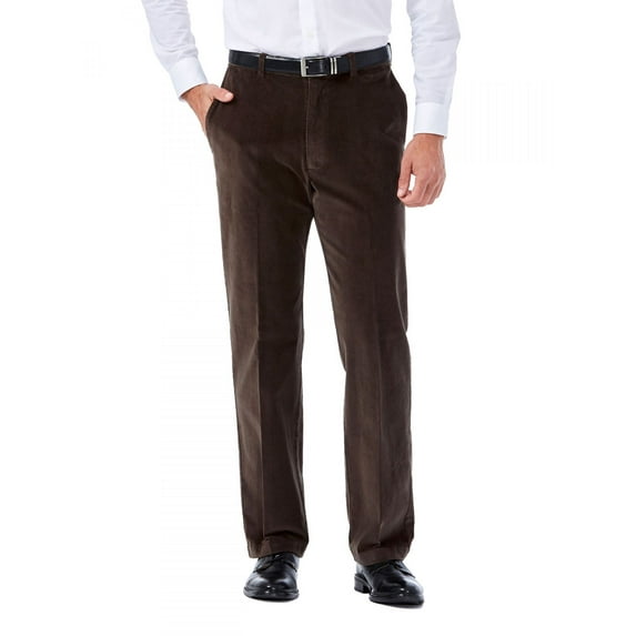 Haggar Men's Stretch City Flat Front Corduroy Pants, Brown, 40X34