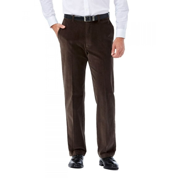 Haggar Men's Stretch City Flat Front Corduroy Pants, Brown, 40x29
