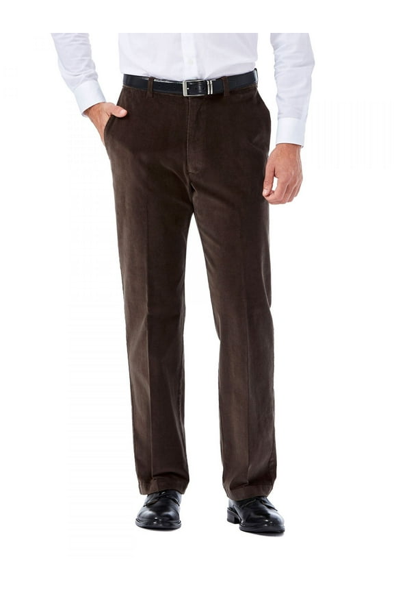 Men's Stretch City Flat Front Corduroy Pants, Brown, 40x29