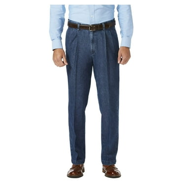 Haggar Men's Stretch Denim Pleat Front Trouser Classic Fit HC00280