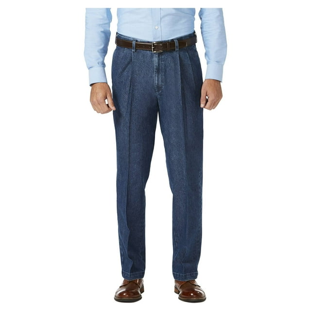 Haggar Men's Stretch Denim Pleat Front Trouser Classic Fit HC00280