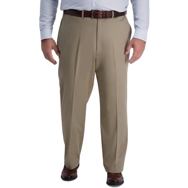 Haggar Men's Iron Free Khaki Pants - Classic Fit Flat Front With Expandable Waist