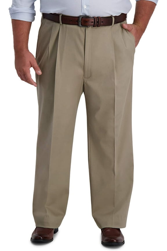 Mens BT Iron Free Premium Khaki Classic Fit Pleat Front Expandable Waist Pant Medium Khaki 54W x 34L