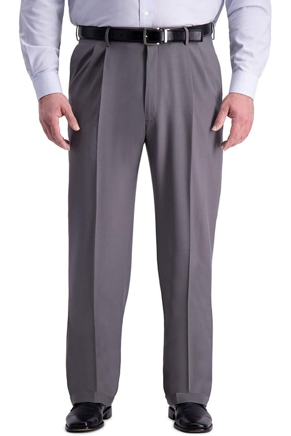 Mens BT Premium Comfort Classic Fit Pleat Front Expandable Waist Pant 50W x 32L Medium Gray