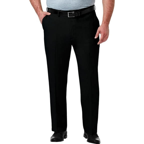 Haggar Mens Classic fit Dress Pants 46 / 32 Black Solid Stretch