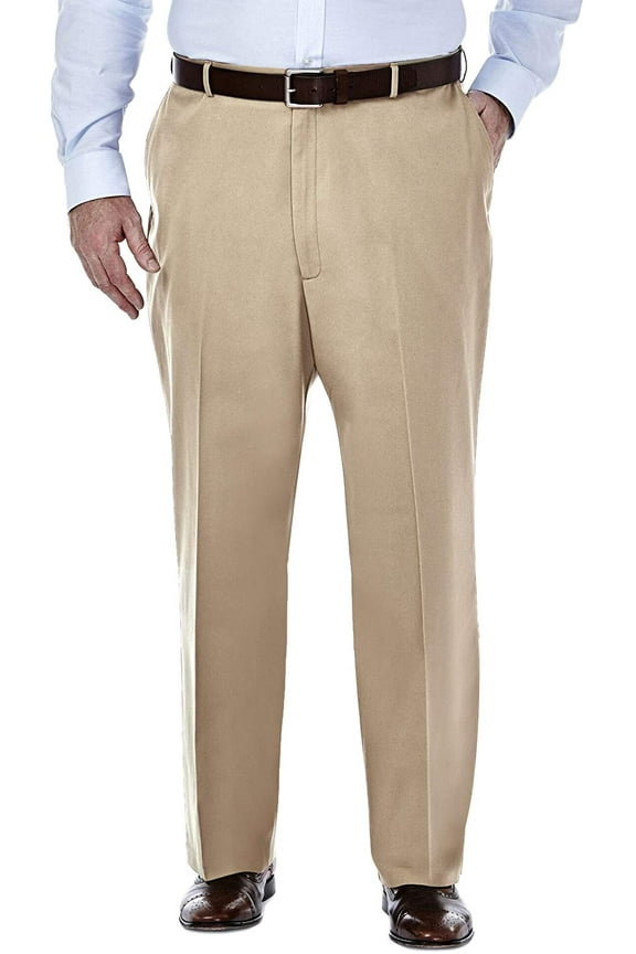 Mens Big-Tall Premium No Iron Khaki Classic-Fit Expandable-Waist Plain-Front Pant 46W x 29L Khaki