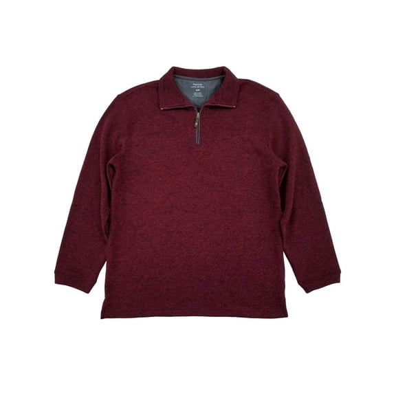 Haggar Mens Burgundy Heather Fleece Quarter-Zip Pullover Sweater Jacket L