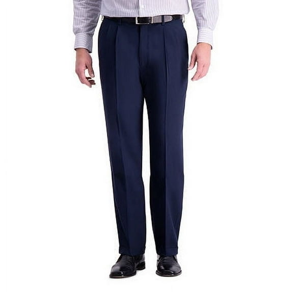 Haggar Mens Classic Pleated Front Premium Stretch Pants Indigo Blue 36 x 31