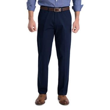 Haggar Mens Classic fit Casual Pants 34 / 32 Blue Solid Stretch