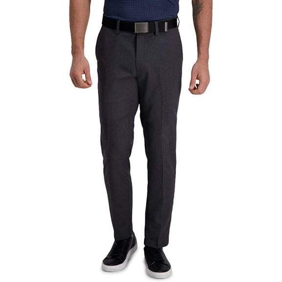 Haggar Mens Cool Right Performance Flex Stria Slim Fit Flat Front Pant 32W x 32L Dark Grey