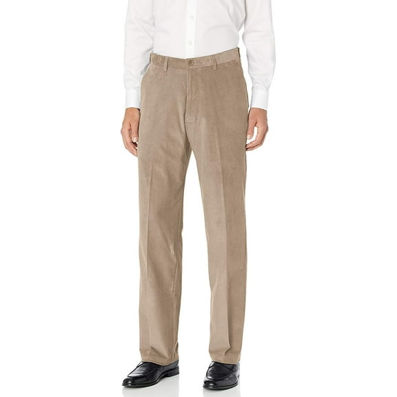Haggar Mens Classic fit Chinos Corduroy Pants 40 / 30 Beige Solid Stretch
