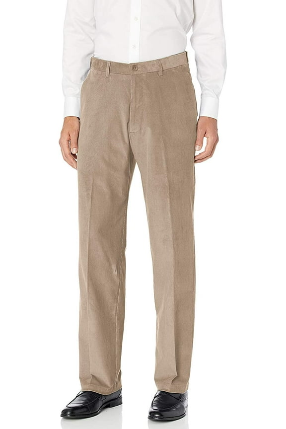 Mens Classic fit Chinos Corduroy Pants 40 / 30 Beige Solid Stretch