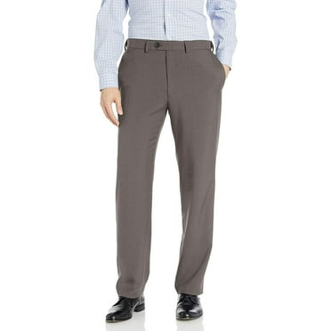 Haggar Mens ECLO Stria Expandable-Waist Plain-Front Dress Pant 42W x 29L Heather Grey