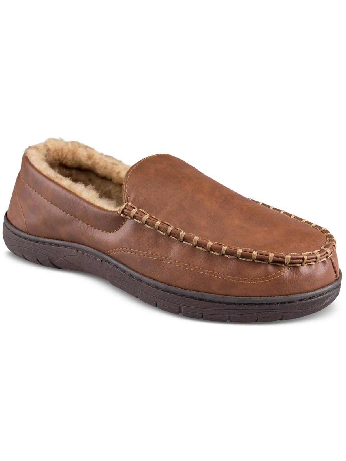 Haggar Mens Faux Leather Slip On Loafer Slippers - Walmart.com