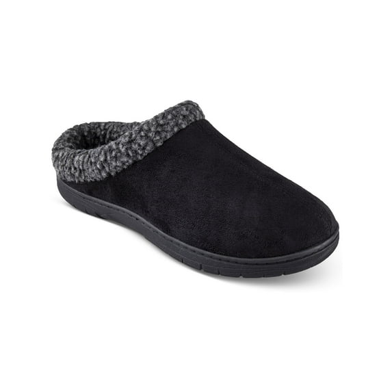 HAGGAR Men's Rolled Collar Fleece-Lined Clogs Slippers Black XL 11-12