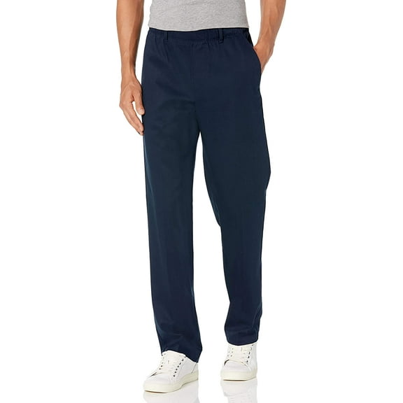 Haggar Mens Free No Iron Classic Fit Flat Front Full Elastic Pant 36W x 32L Dark Navy