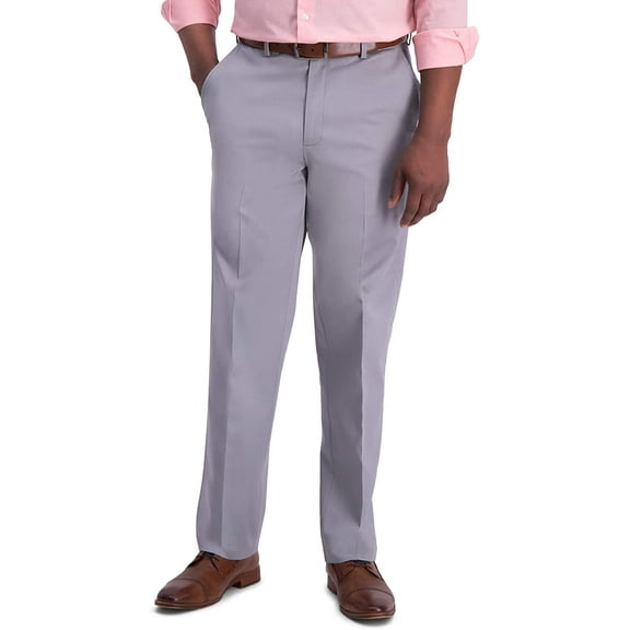 Haggar Mens Iron Free Premium Khaki Classic Fit Flat Front Expandable Waist Casual Pant