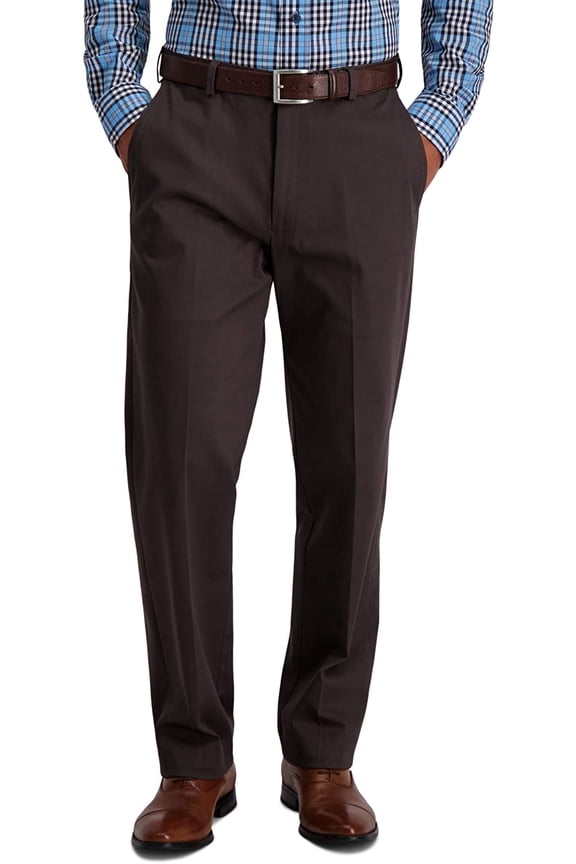 Mens Iron Free Premium Khaki Classic Fit Flat Front Expandable Waist Casual Pant