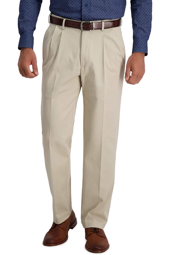 Mens Iron Free Premium Khaki Classic Fit Pleat Front Expandable Waist Casual Pant