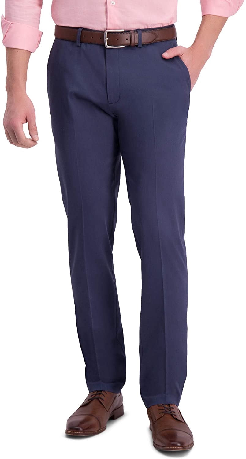 Haggar Mens Iron Free Premium Khaki Slim-Straight Fit Flat Front Flex ...