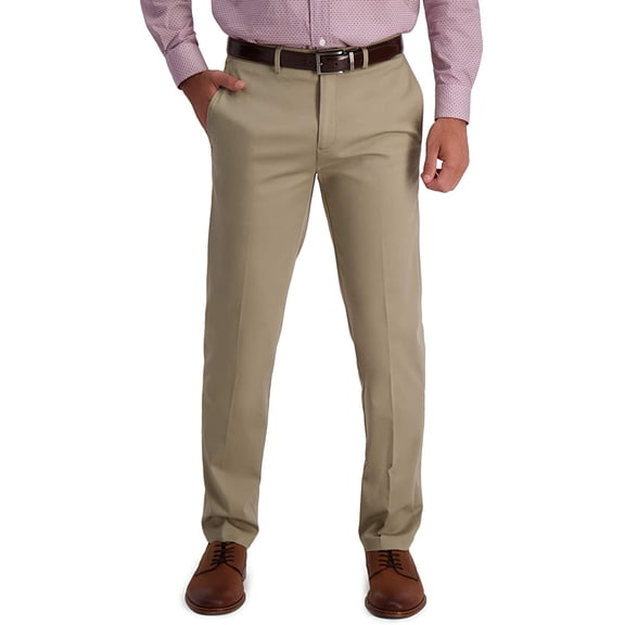 Haggar Mens Iron Free Premium Khaki Straight Fit Flat Front Flex Waist Casual Pant 38W x 32L Medium Khaki