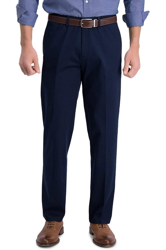 Mens Iron Free Premium Khaki Straight Fit Flat Front Flex Waist Casual Pant