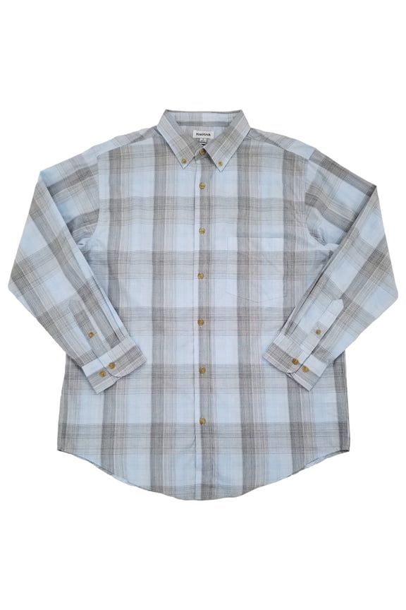 Mens Light Blue & Gray Plaid Woven Long Sleeve Button-Down Shirt S