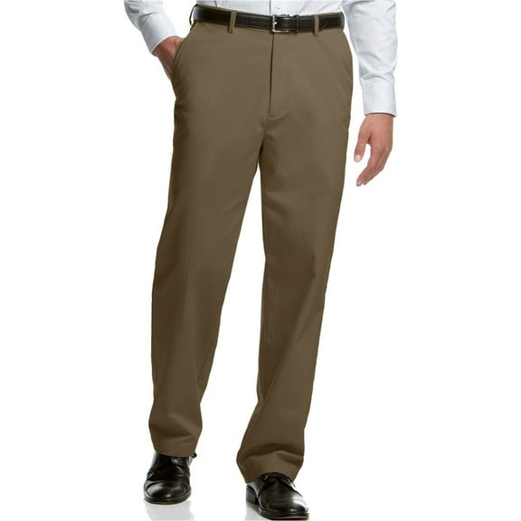 Haggar Mens Microfiber Casual Trouser Pants, Brown, 32W x 32L
