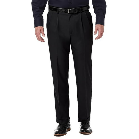 Men’s Haggar® Premium Comfort Expandable-Waist Classic-Fit Stretch Pleated Dress Pants Color: Black Size: 34X30