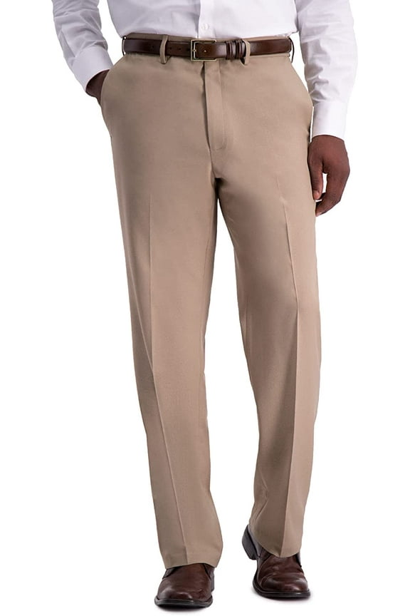 Men’s Haggar® Premium Comfort Expandable-Waist Classic-Fit Stretch Flat-Front Dress Pants Color: Medium Khaki Size: 36X32