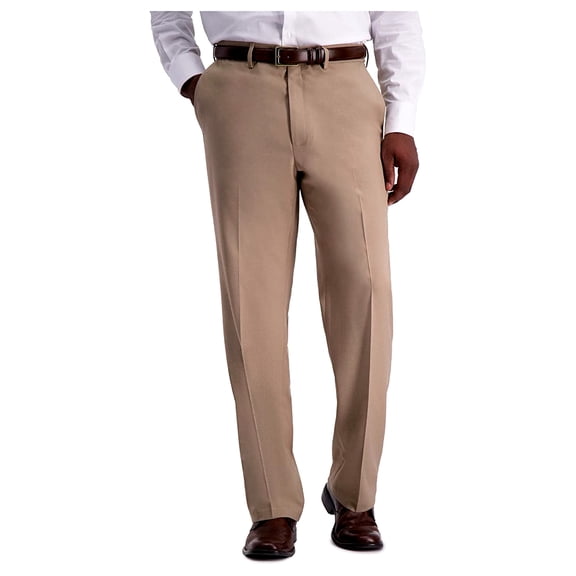 Haggar Mens Classic fit Dress Pants 42 / 29 Beige Solid Stretch