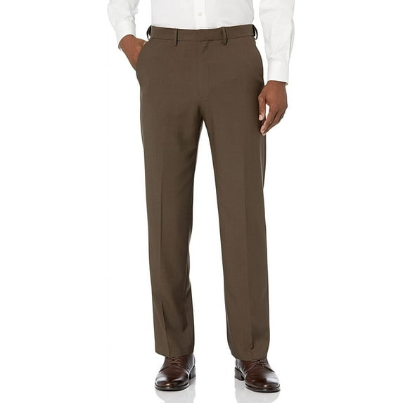 Men’s Haggar® Premium Comfort Expandable-Waist Classic-Fit Stretch Flat-Front Dress Pants Color: Dark Brown Size: 34X30