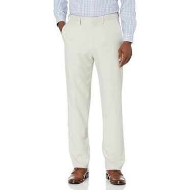 Haggar Mens Premium Comfort Classic Fit Flat Front Expandable Waist Pant 44W x 32L Stone