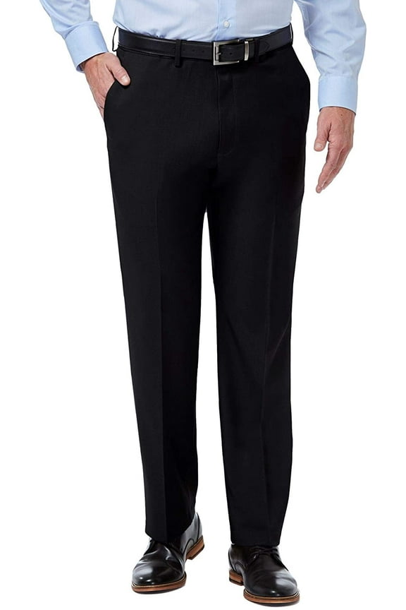 Men’s Haggar® Premium Comfort Expandable-Waist Classic-Fit Stretch Flat-Front Dress Pants Color: Black Size: 42X30
