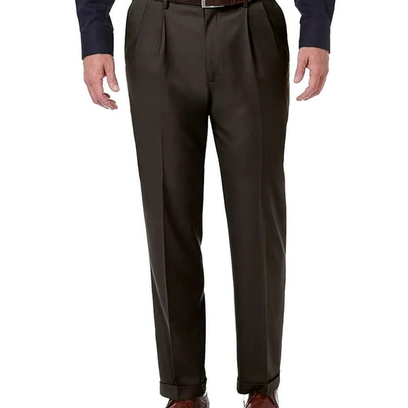 Haggar Mens Comfort Stretch Dress Pants Slacks, Brown, 32W x 30L