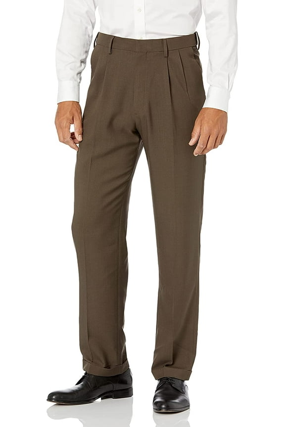 Mens Premium Comfort Classic Fit Pleat Expandable Waist Pant 44W x 29L Dark Chocolate