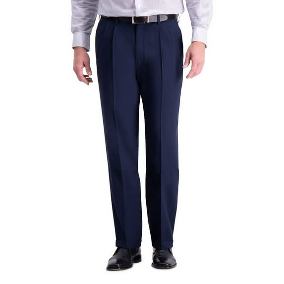 Men’s Haggar® Premium Comfort Expandable-Waist Classic-Fit Stretch Pleated Dress Pants Color: Indigo Size: 38X32