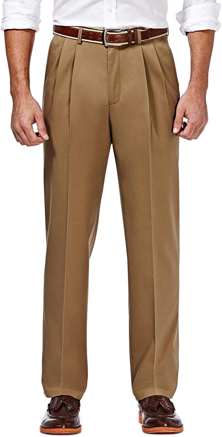 Haggar Men's Premium No Iron Khaki Pleat Front Pant Classic Fit, Sizes 32x30-44x32