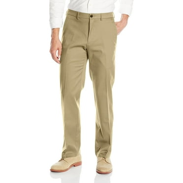 Haggar Mens Premium No Iron Khaki Straight Fit Flex Waistband Flat Front Pant