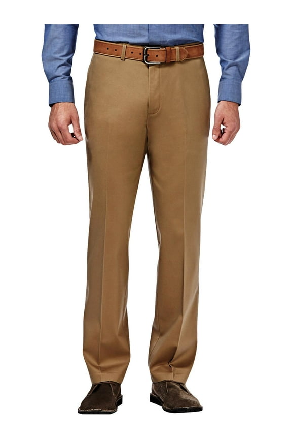 Mens Brown Flat Front Straight Leg Straight Fit Stretch Pants 32W/ 34L