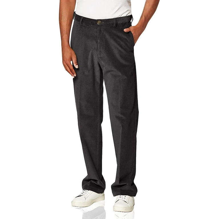 Haggar Mens Stretch Corduroy Expandable Waist Classic Fit Flat