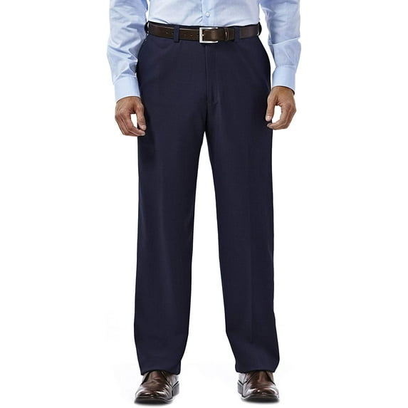 Haggar Mens eCLo Stria Expandable-Waist Plain-Front Dress Pant
