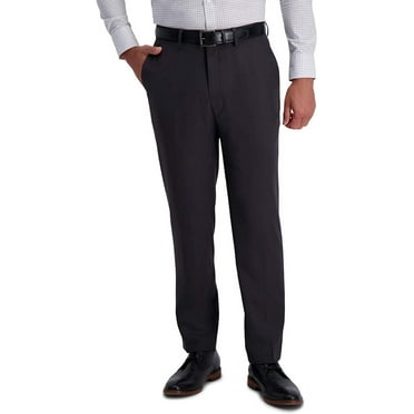 Haggar Premium Comfort Houndstooth Slim Fit Flat Front Premium Flex Waistband Dress Pant 32W x 29L Dk. Grey