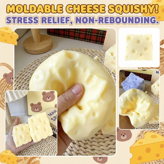 Hagloyecr Cheese Squishy Toys Novelty Squeeze Ball Cheese Mouse Squishy Stress Toys Mouse in Cheese Squeeze Fidgets Relieve Stress 1PCS